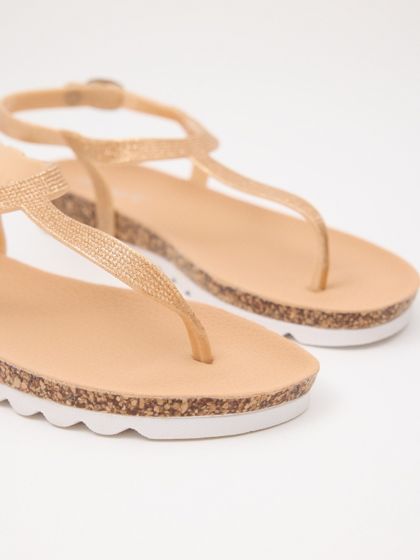 Platform toe sandal with glitter golden/silver detail view