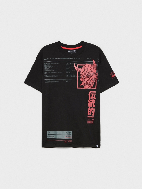 T-shirt oversized do dragão japonês preto