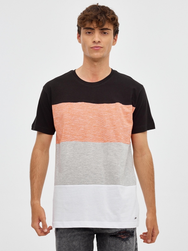 Color block striped t-shirt black middle front view