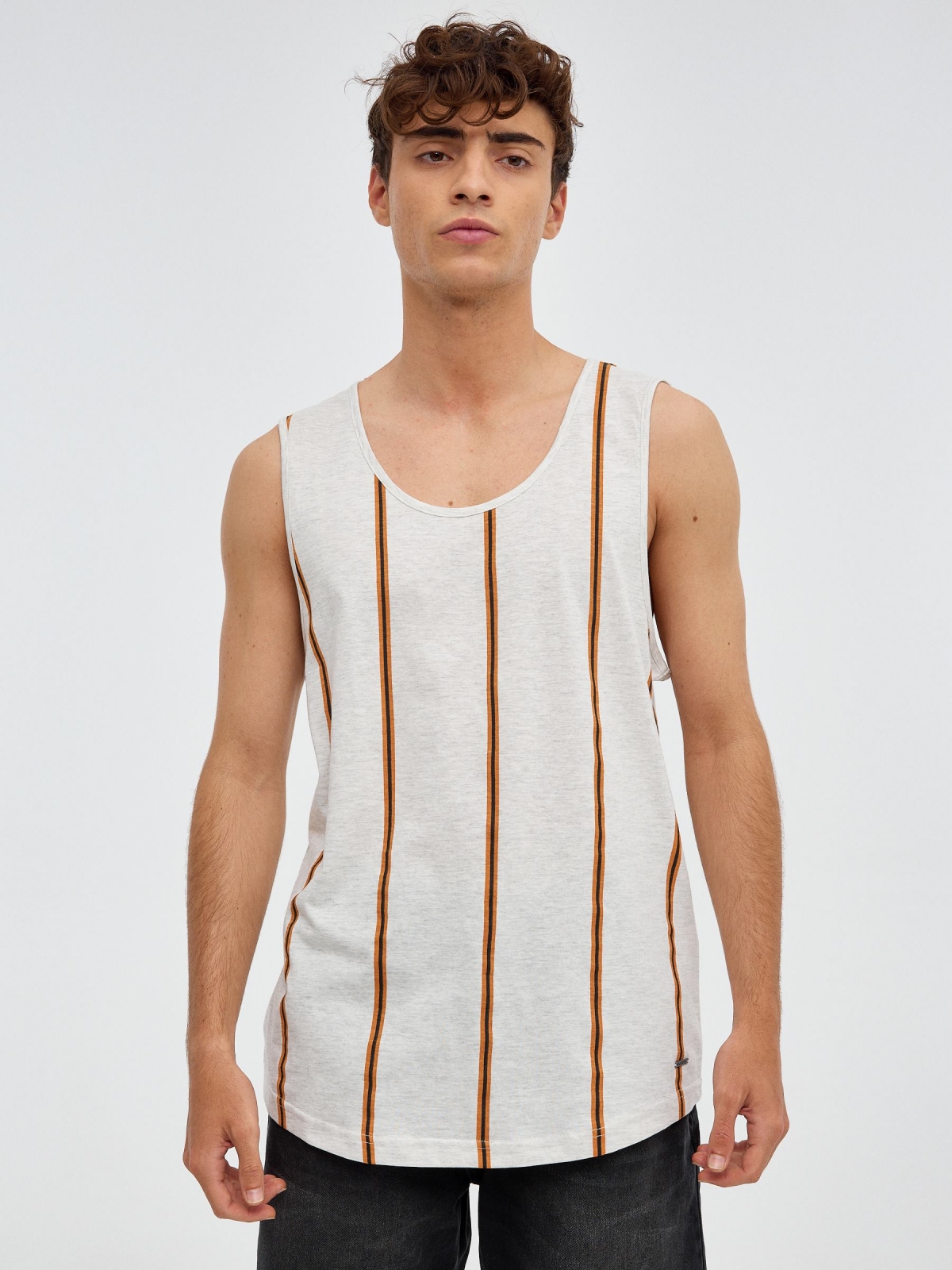 Striped sleeveless T-shirt grey middle front view