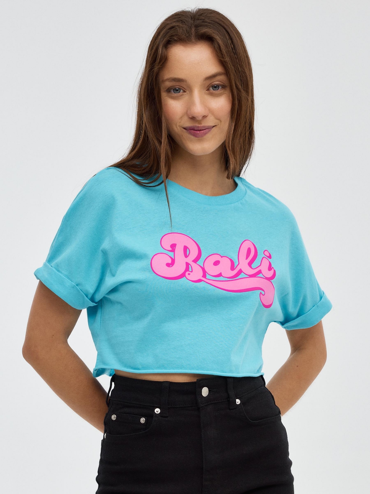 Bali crop top blue middle front view