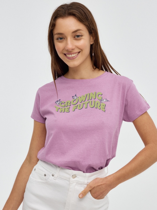 T-shirt Growing the future púrpura vista meia frontal