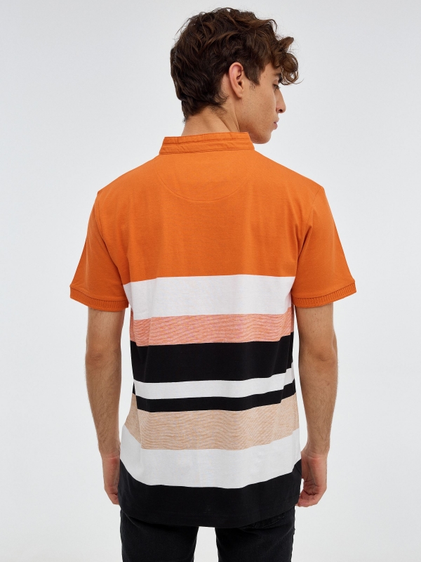 Striped mao polo shirt orange middle back view