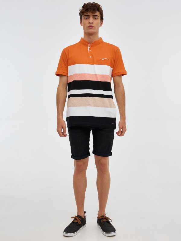 Striped mao polo shirt orange front view