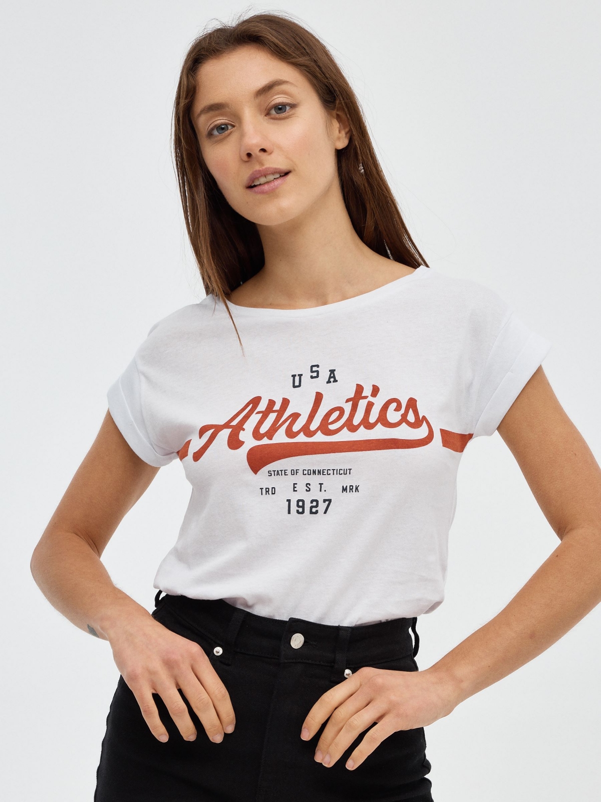 T-Shirt de atletismo branco vista meia frontal