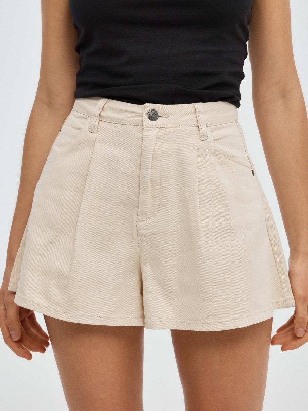 Flared twill shorts sand detail view