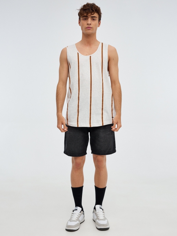 Striped sleeveless T-shirt grey front view