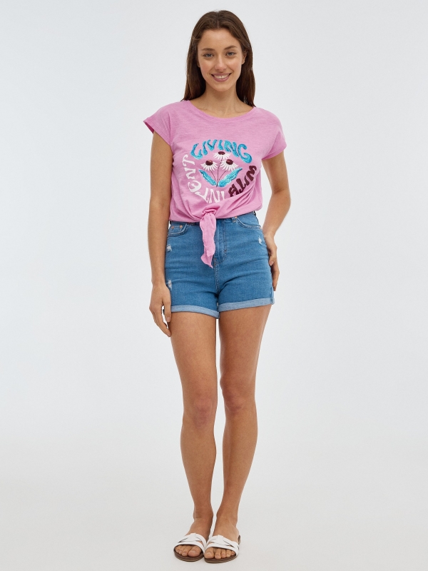Living T-shirt with knot pink front view