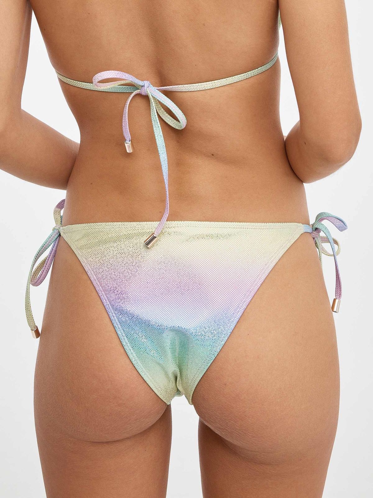 Triangle bikini bottoms with glitter multicolor detail view