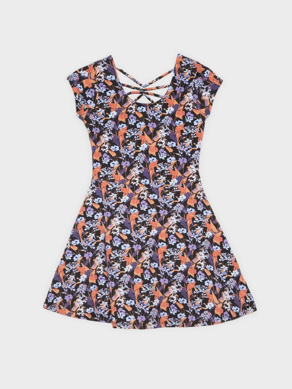  Floral mini dress with hang blue