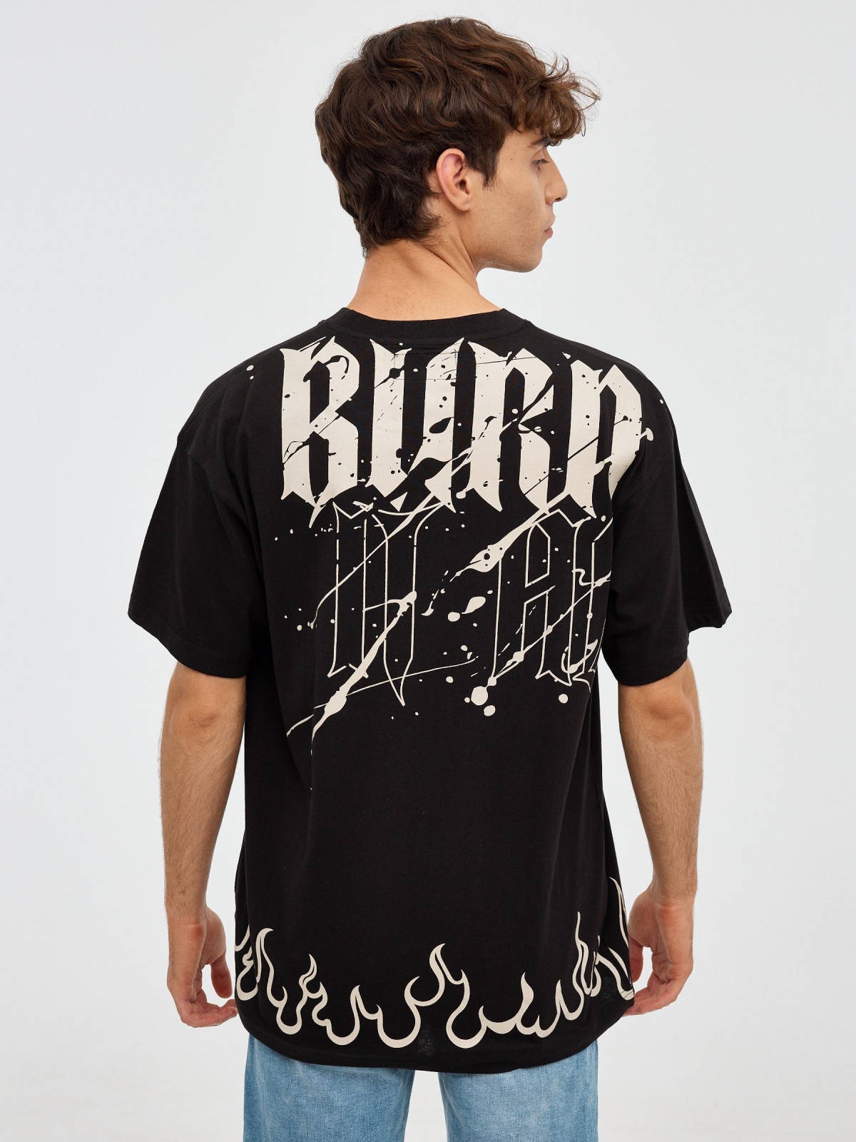 Oversized fire T-shirt black middle back view