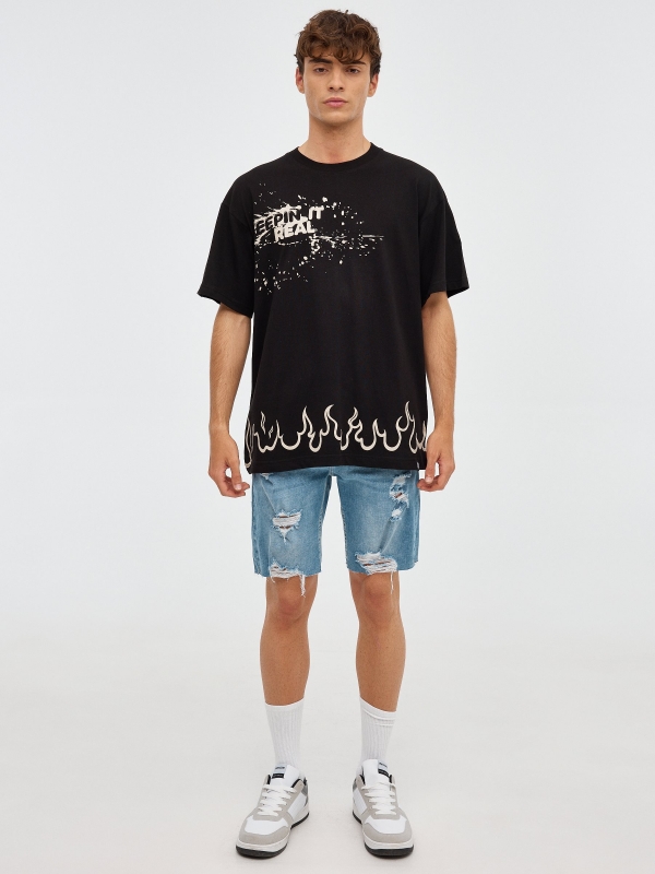 Oversized fire T-shirt black front view