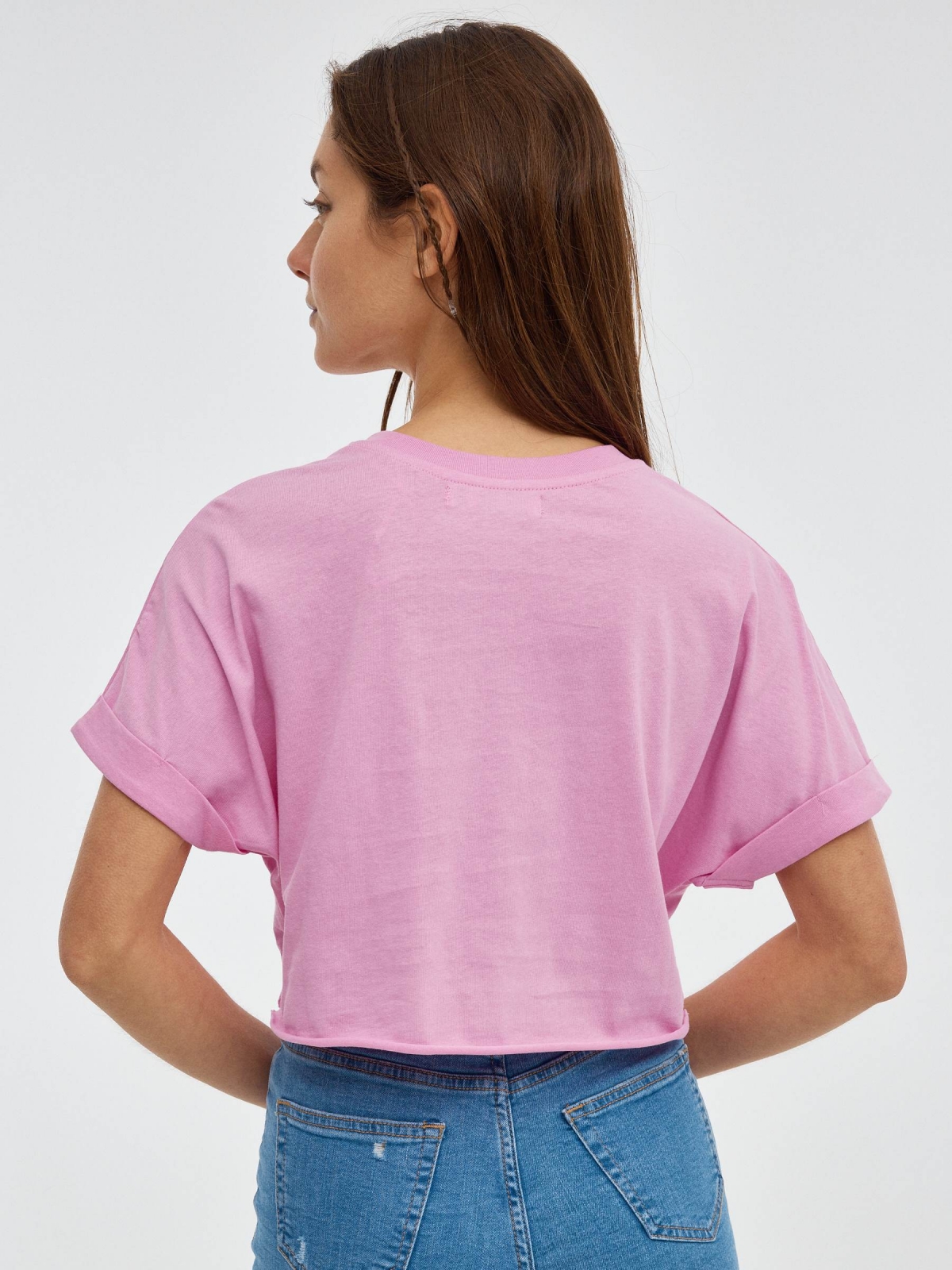 T-shirt crop Bali rosa vista meia traseira
