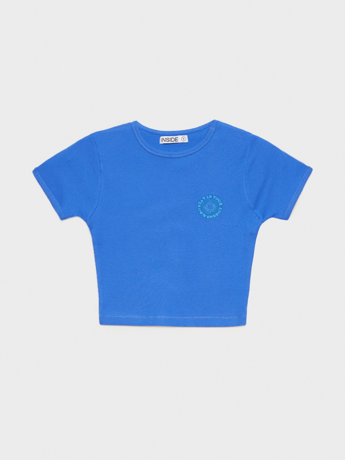  Camiseta crop rib print azul