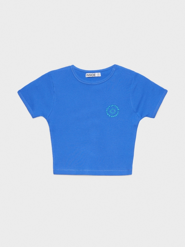  T-shirt crop rib print azul