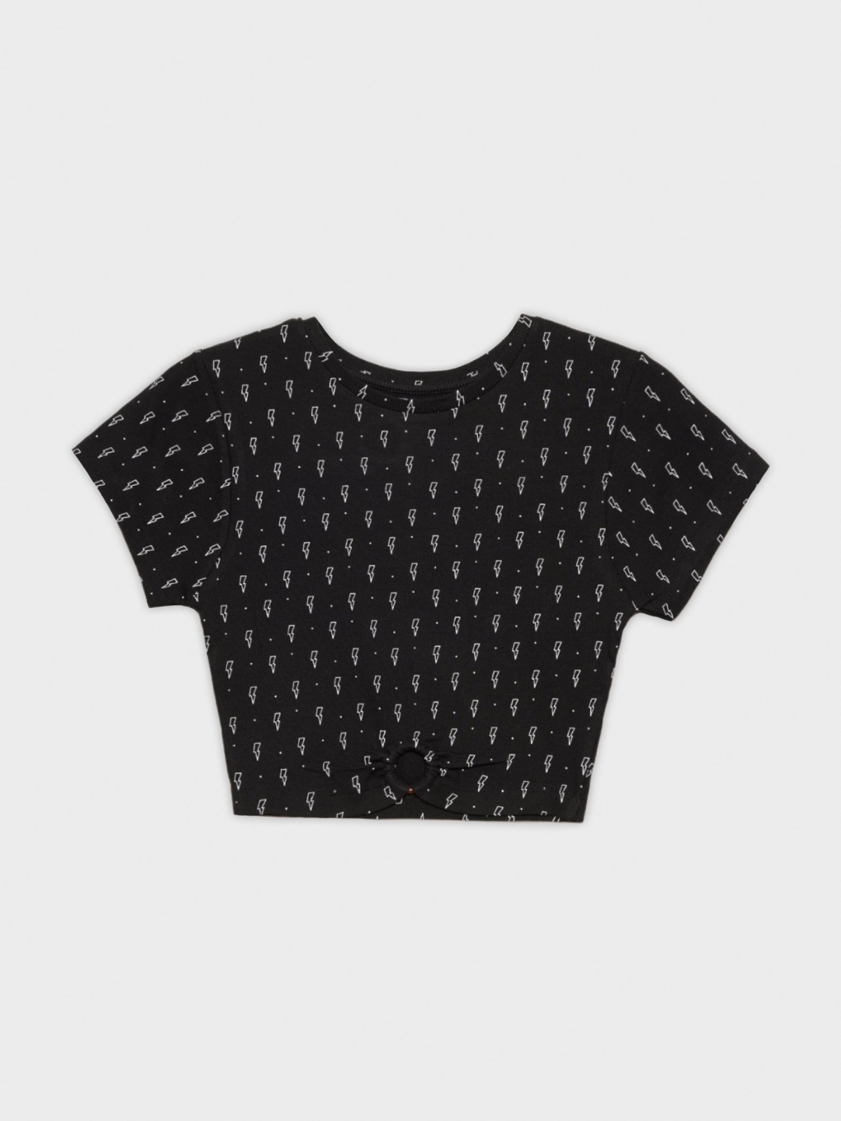  Camiseta crop con anilla print negro