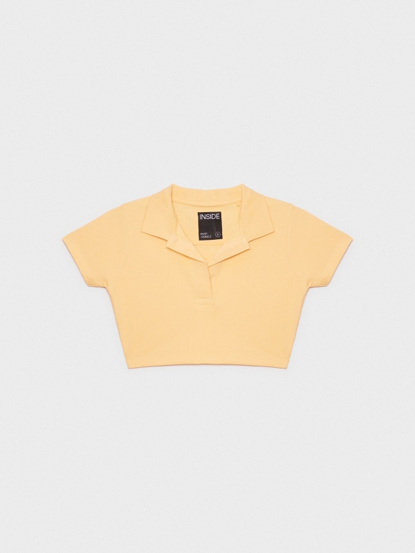  Camiseta crop cuello polo amarillo claro