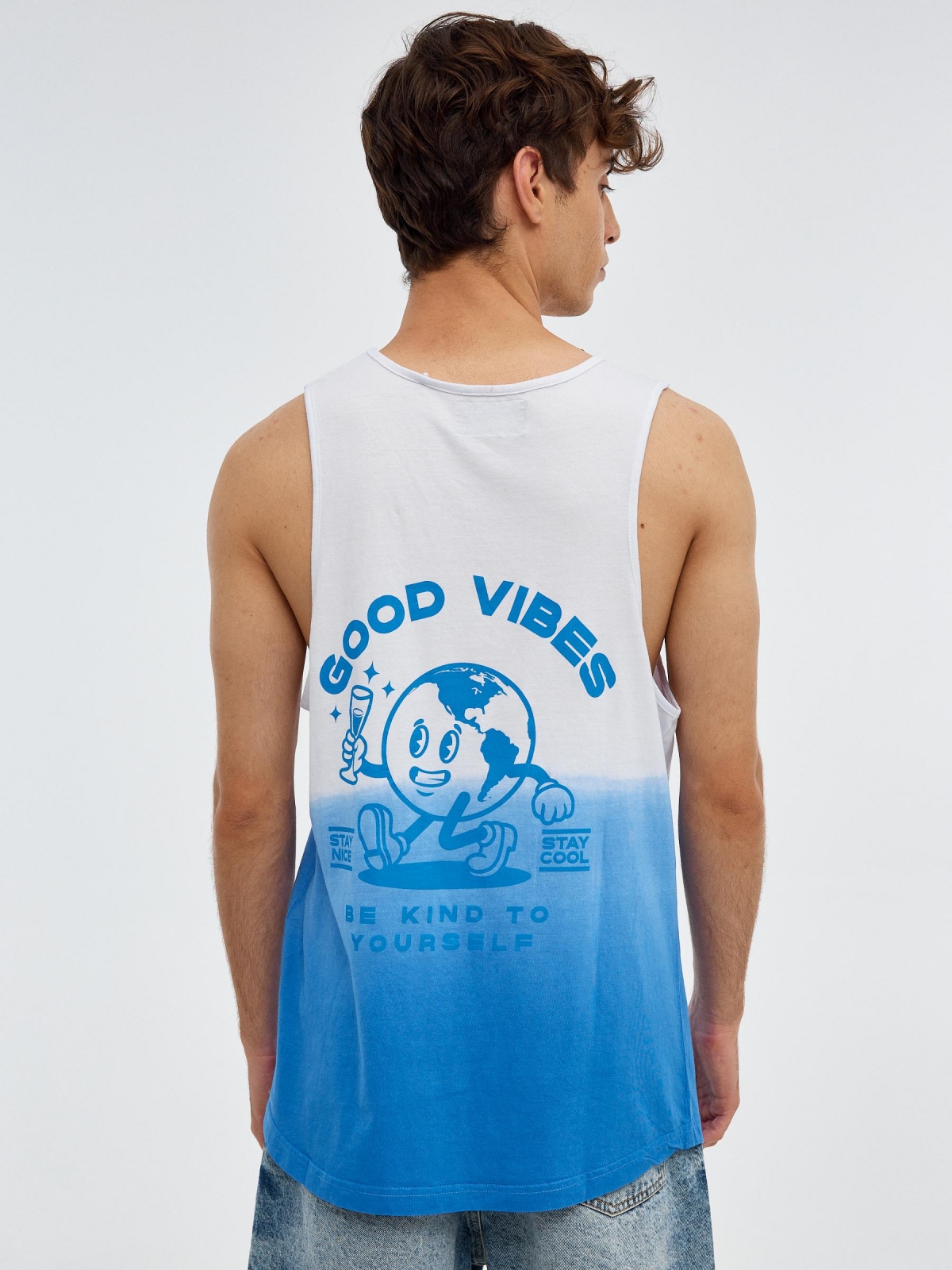 Degraded tank top electric blue middle back view