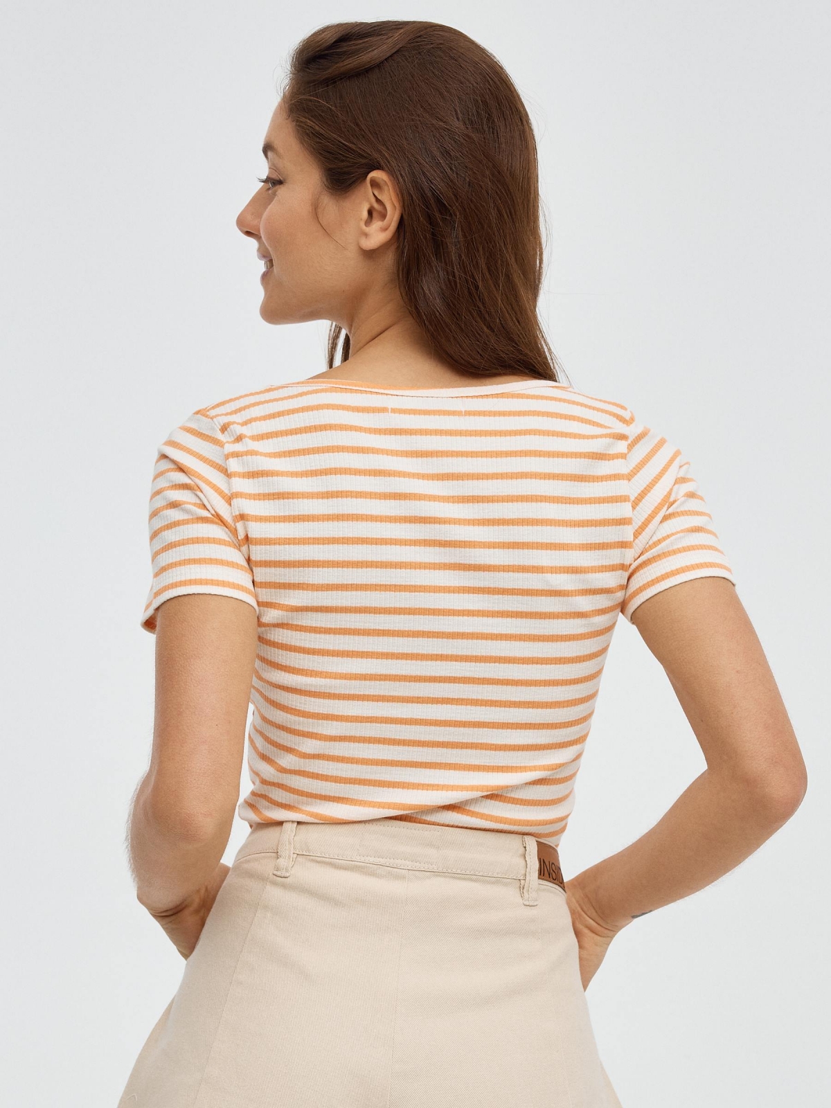 Casual striped crop top orange middle back view