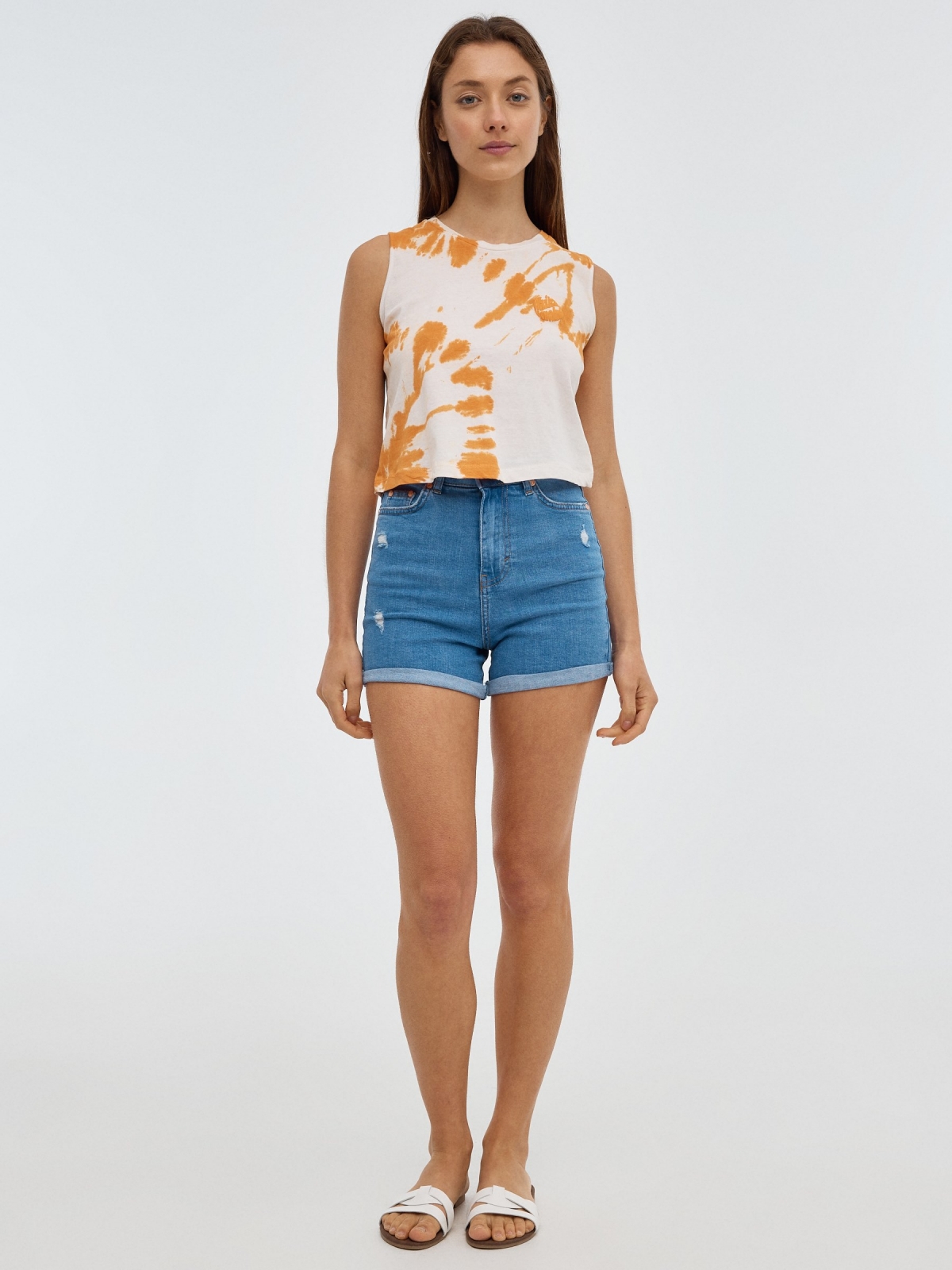 Tie&dye sleeveless T-shirt caldera orange front view