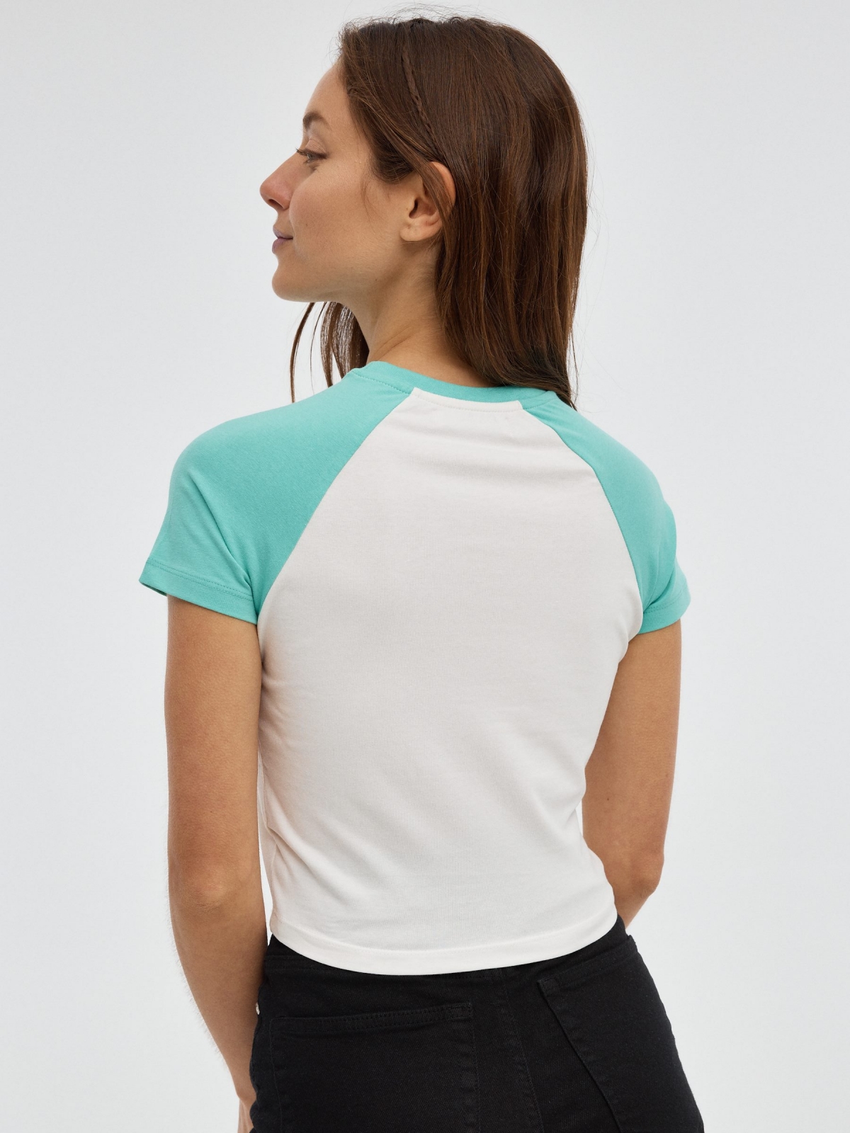 Contrast print t-shirt sea green middle back view