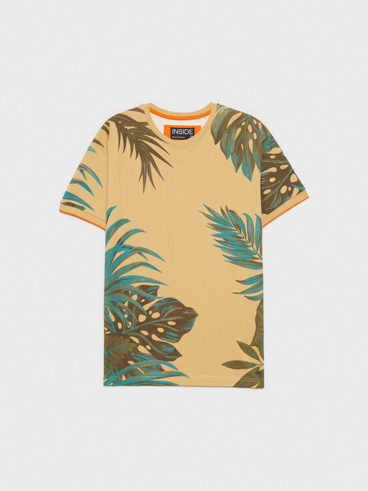  Camiseta hojas tropicales marrón tierra