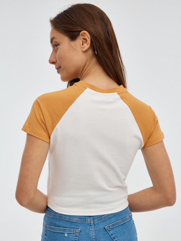 Contrast print t-shirt ochre middle back view