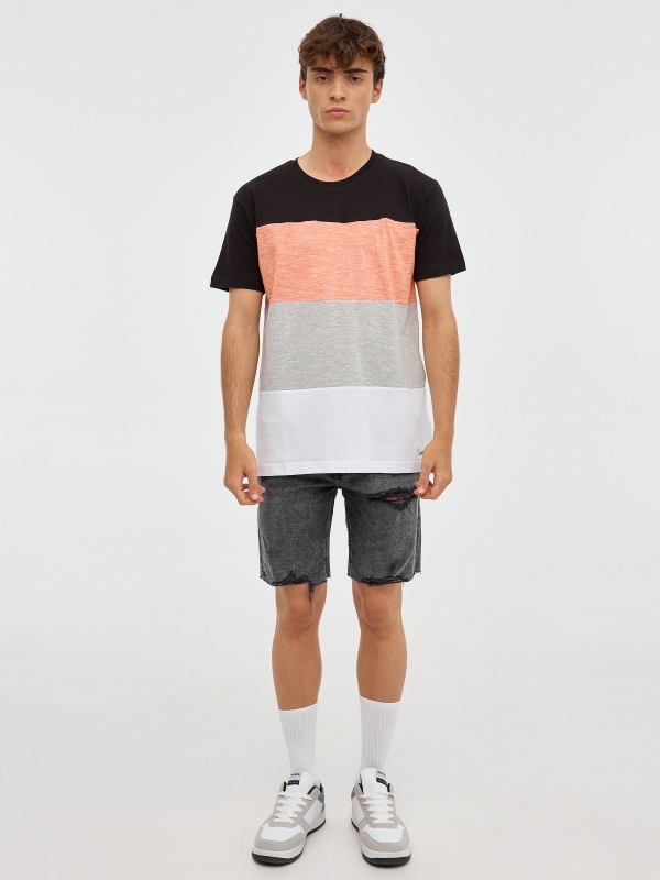 Color block striped t-shirt black front view