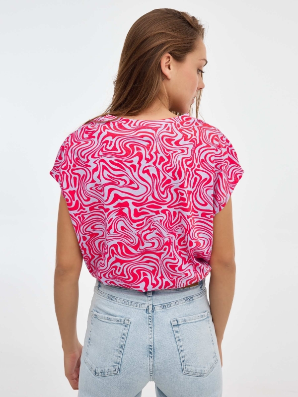 Psychedelic print t-shirt with knot mauve middle back view