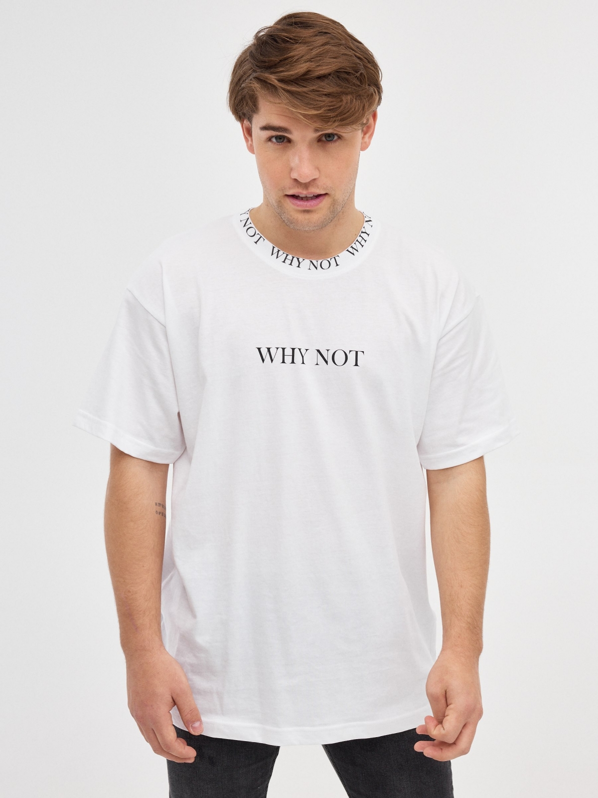 Why Not T-shirt branco vista meia frontal