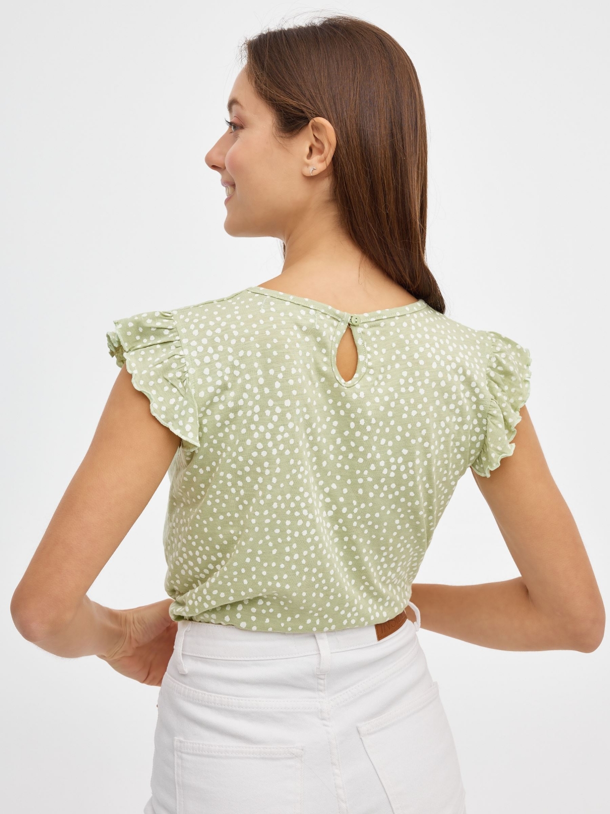 Polka dots print t-shirt green middle back view