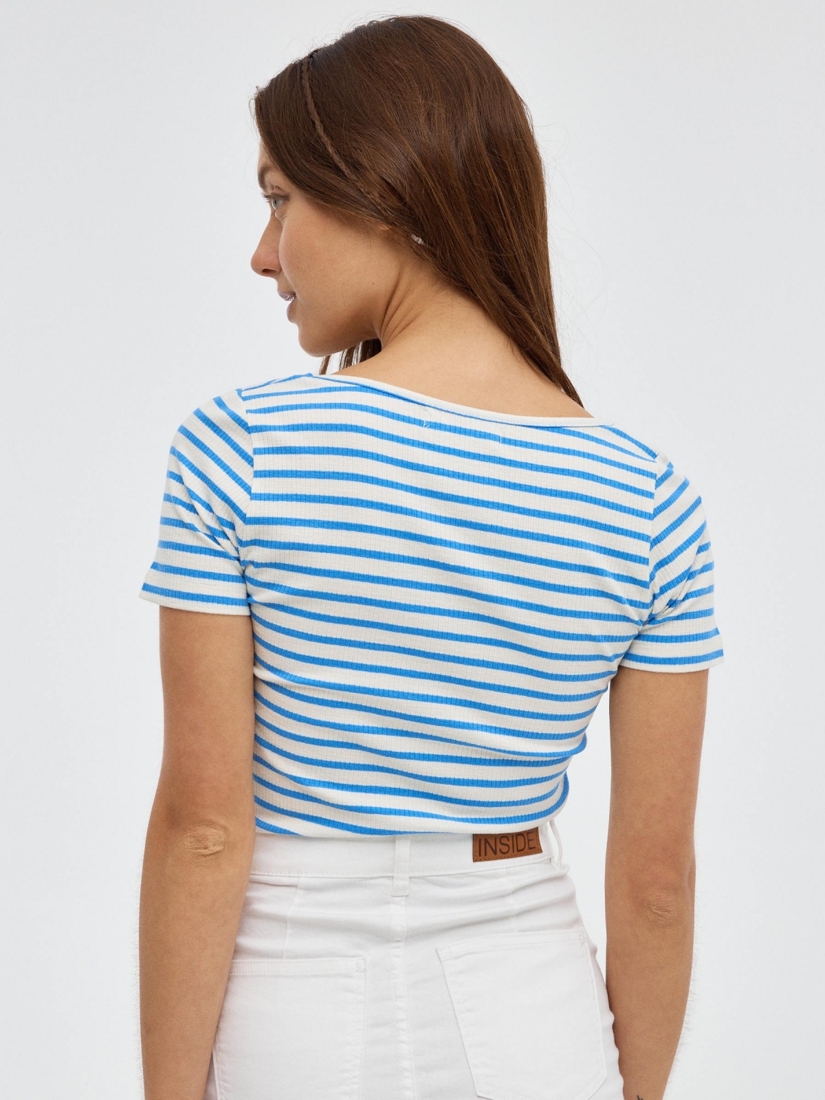 Casual striped crop top blue middle back view