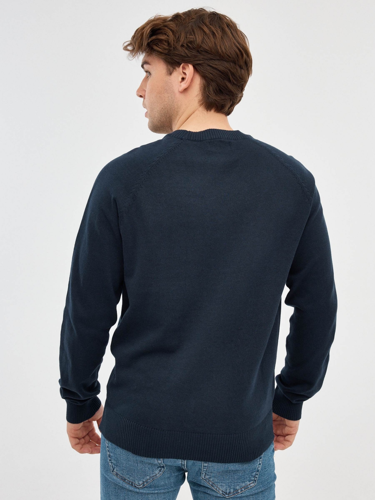 Basic Round Pullover blue middle back view