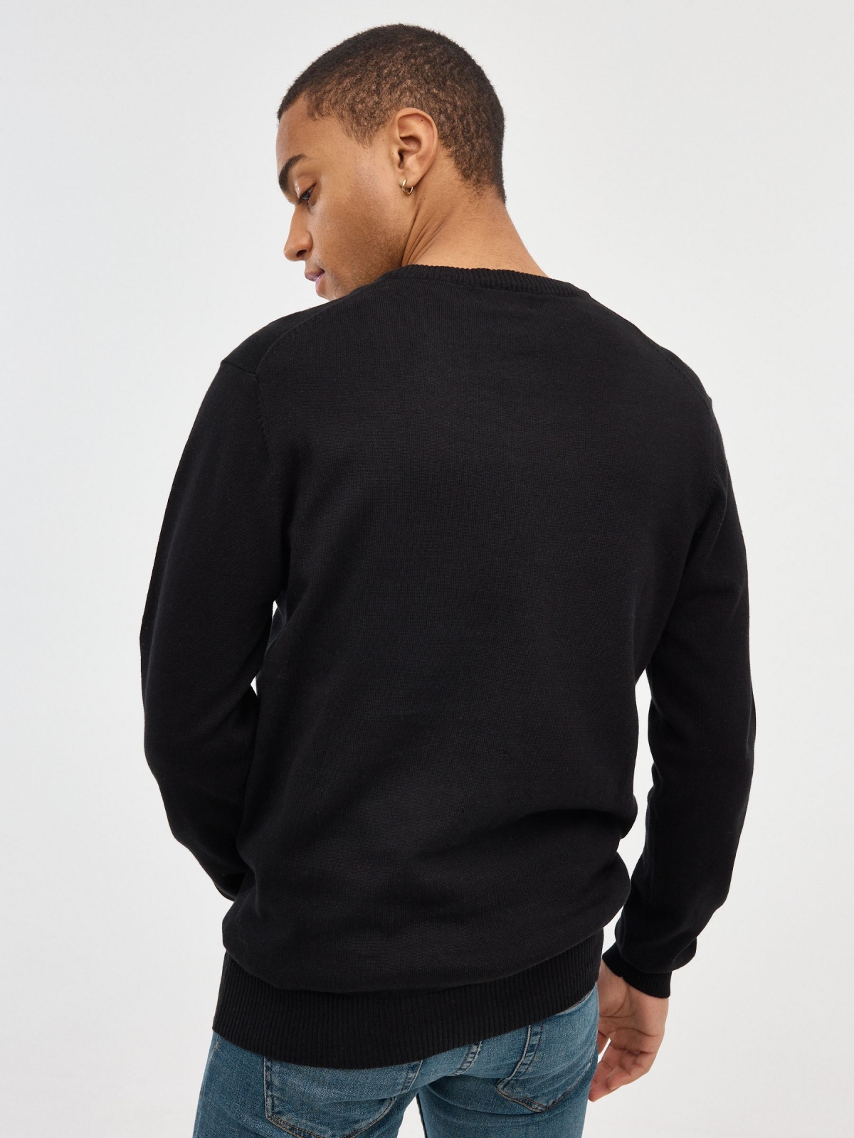 Basic Navy Blue Sweater black middle back view