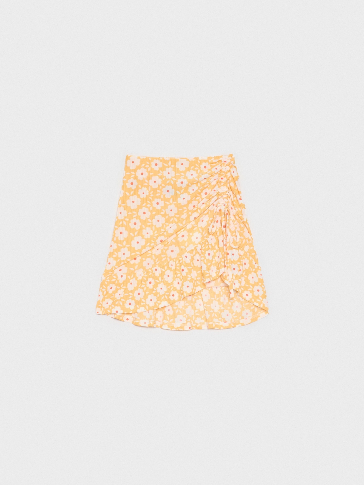  Falda mini fruncido de flores amarillo claro