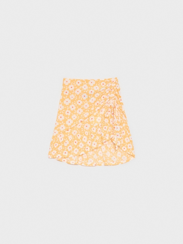  Mini saia floral desbotada amarelo claro