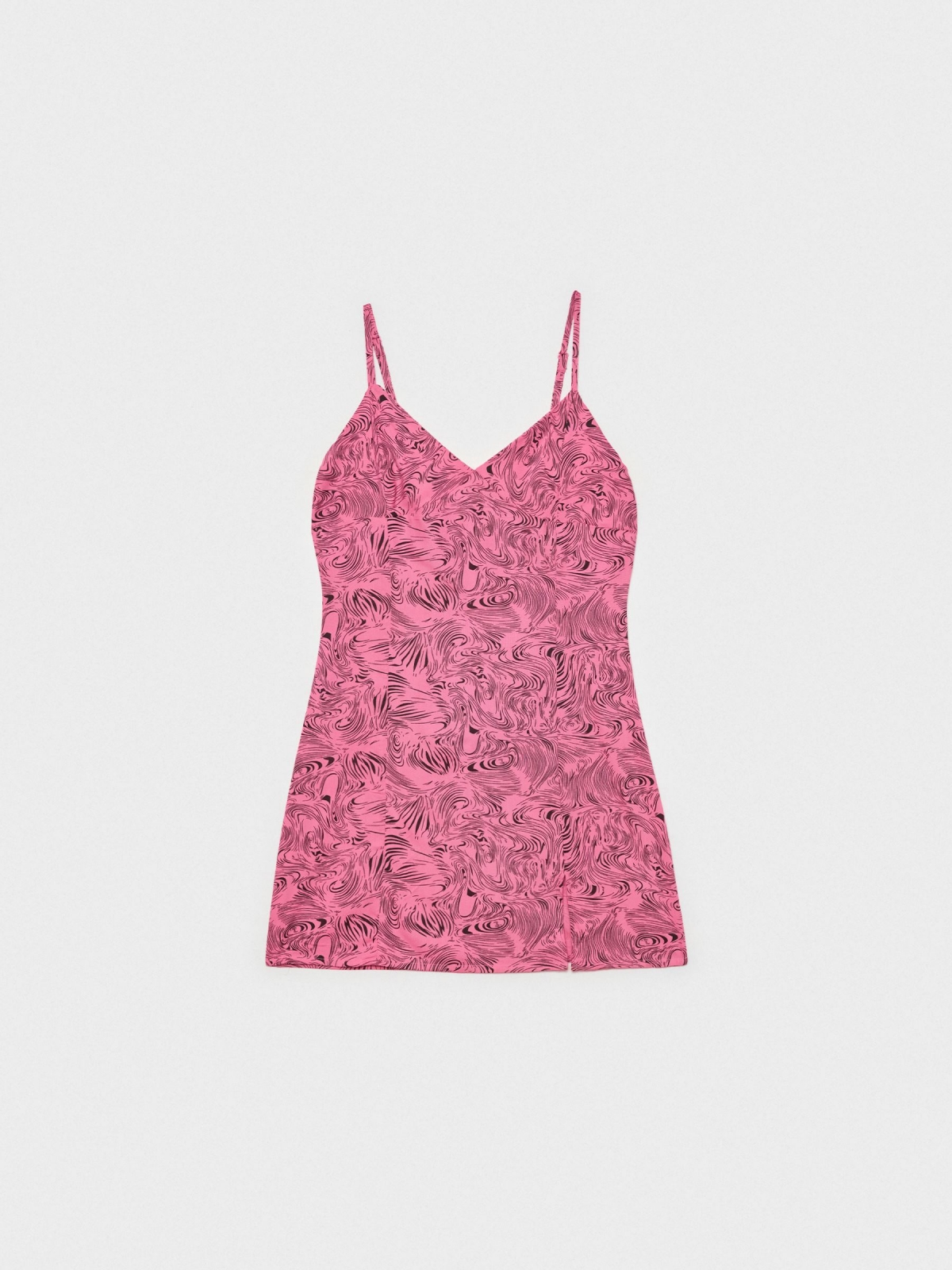  Vestido mini print psicodélico rosa chicle