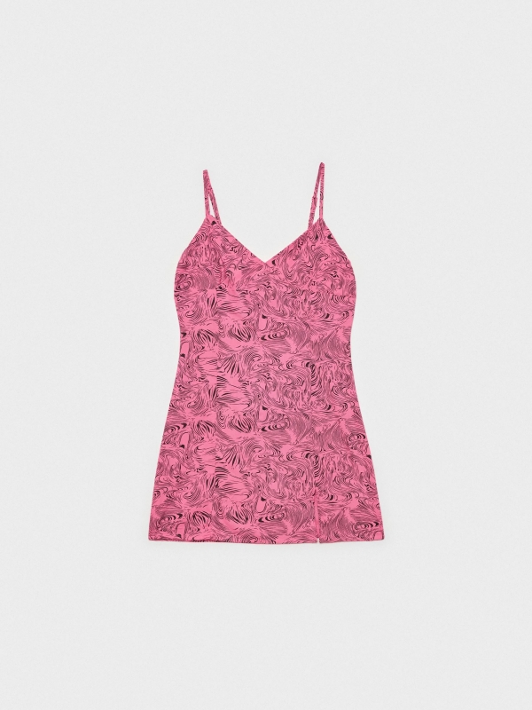  Vestido mini print psicodélico rosa chicle