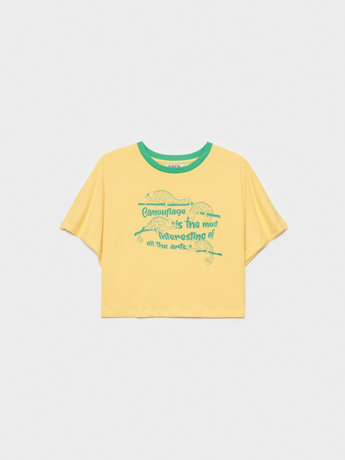  Camiseta crop camaleón amarillo pastel