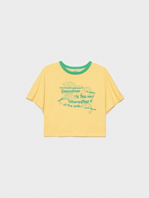  Camiseta crop camaleón amarillo pastel