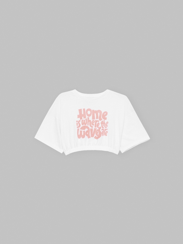  Crop printed T-shirt with elastic bands white