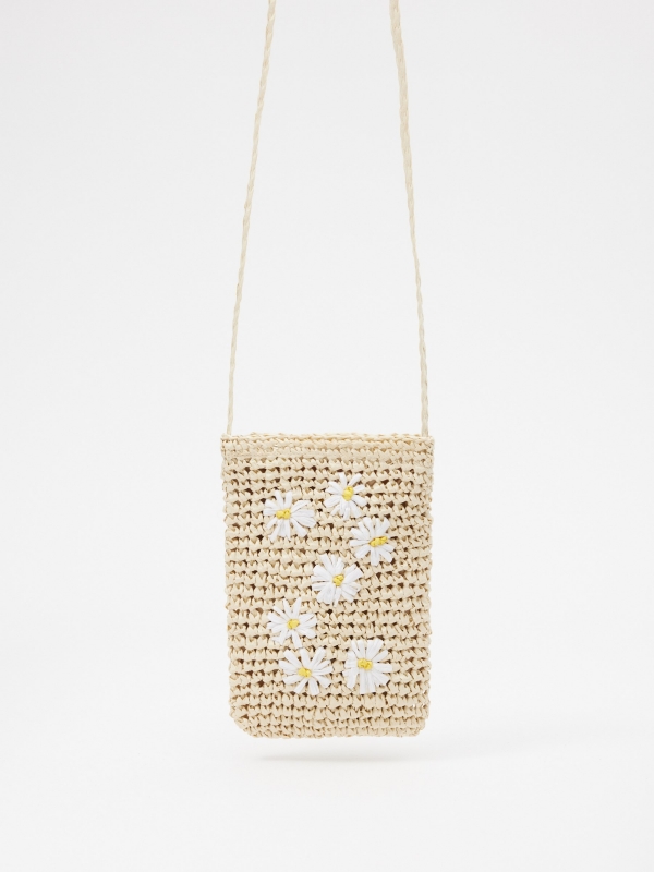 Natural fiber flower bag beige