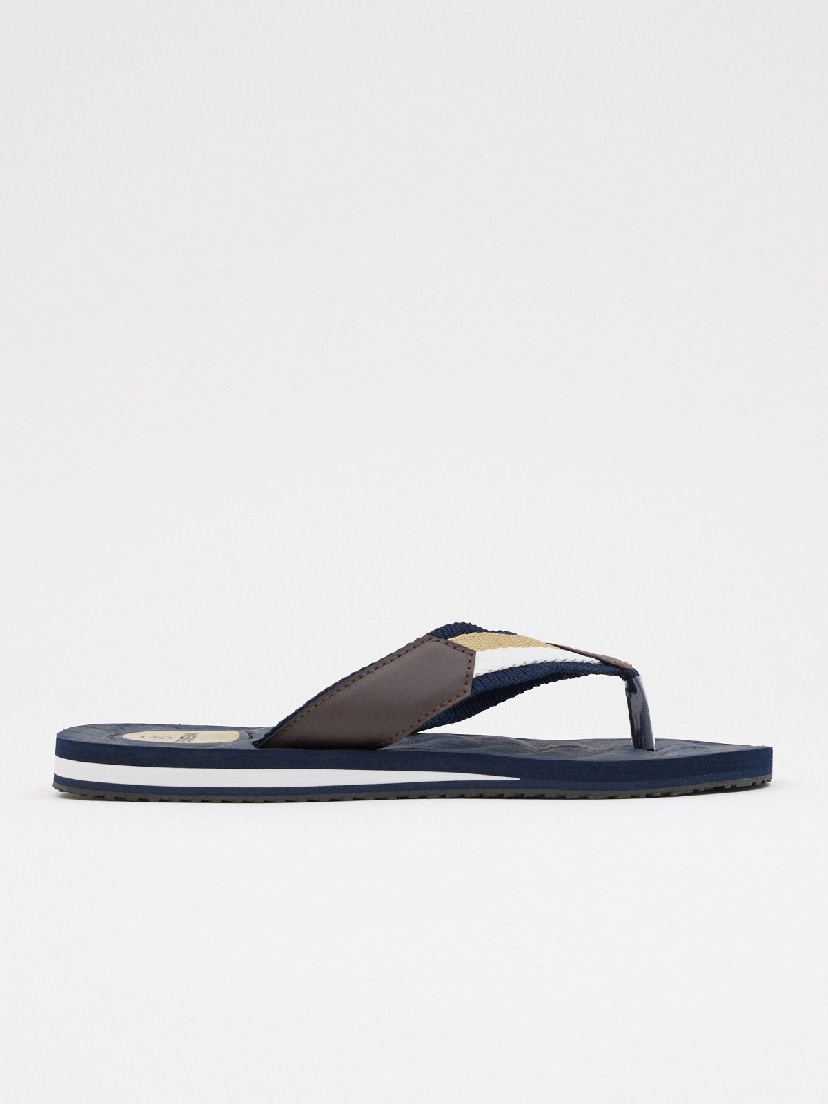 Engraved toe sandal navy lateral view
