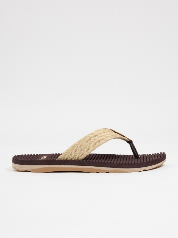 Engraved toe flip flop dark brown lateral view