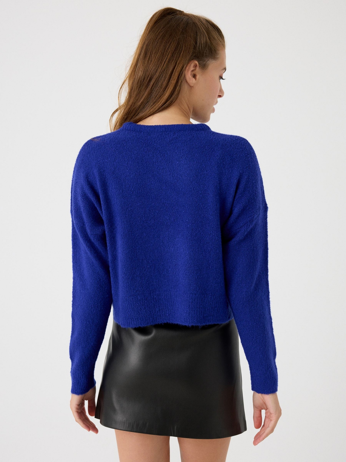 Shoulder seam sweater dark blue middle back view