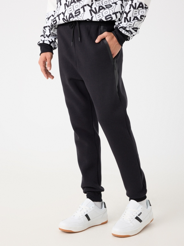 Black jogger pants with pockets black middle front view