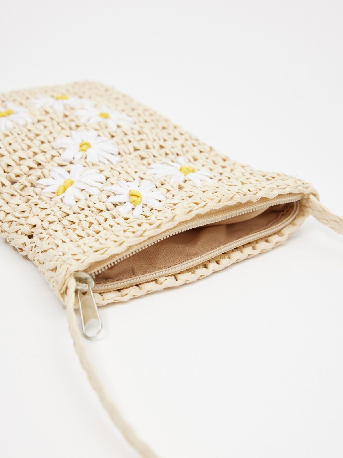 Natural fiber flower bag beige detail view