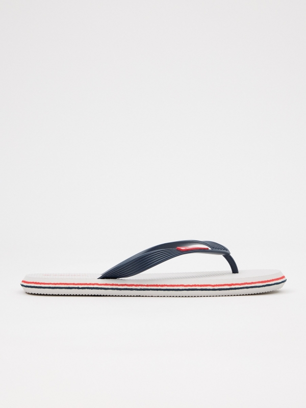White toe flip flop with engraved strips white lateral view