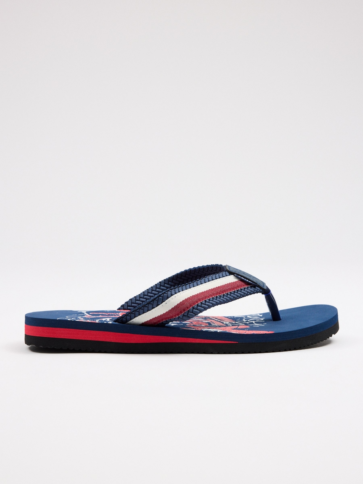 Printed flip flops navy lateral view