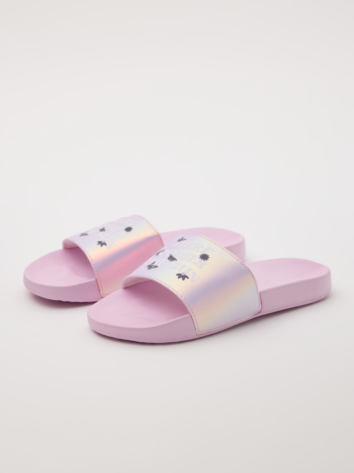 Flip flops with butterflies bubblegum pink 45º front view